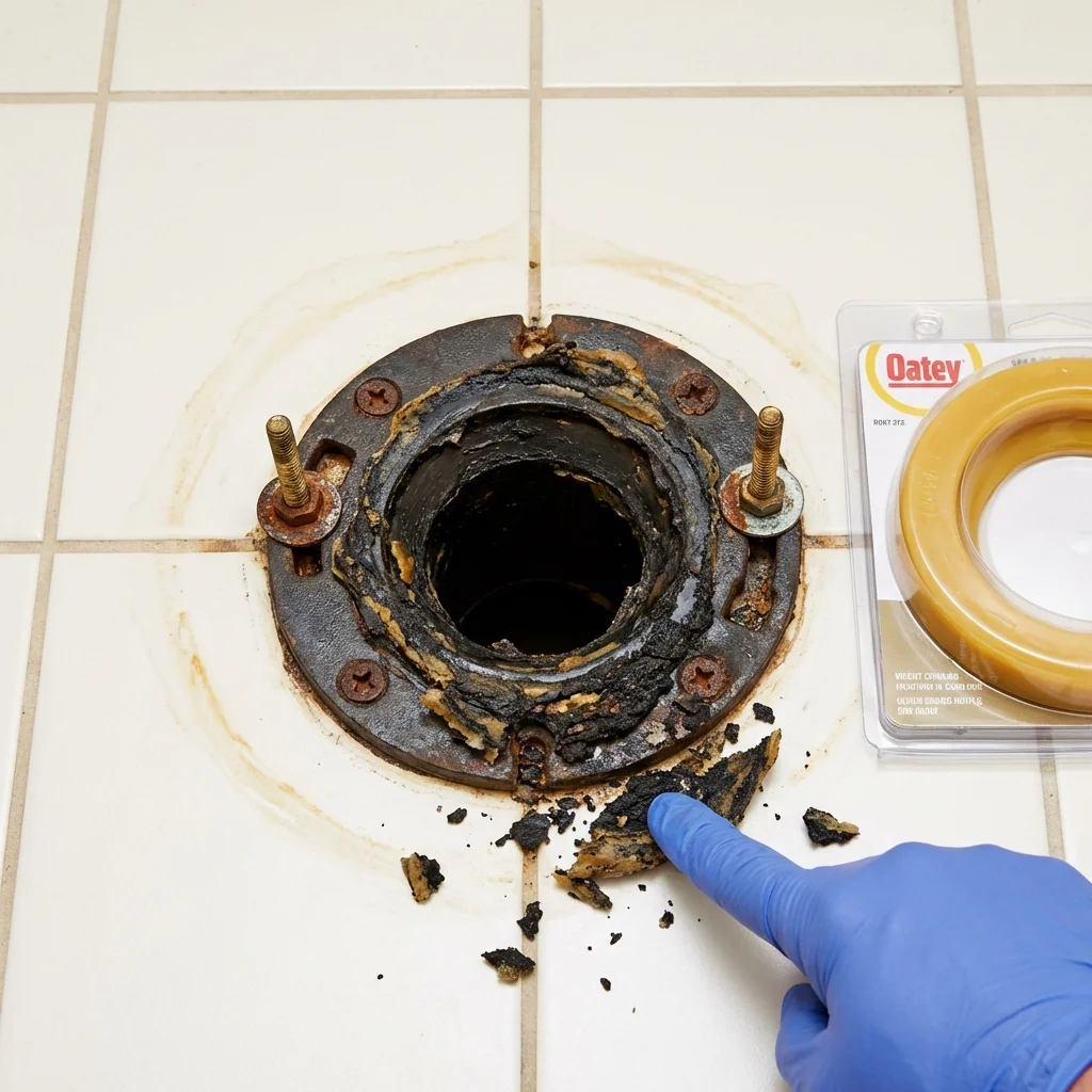 Failed wax ring showing water seepage at the base of a toilet in a Great Falls, MT home